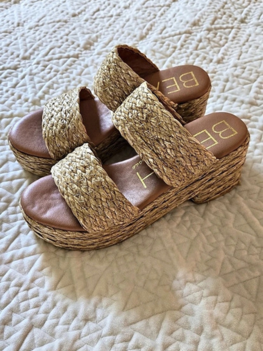 BEACH by Matisse Gem Platform Slide Sandal Raffia Platform Wedge Women's Size 7 - Picture 4 of 10